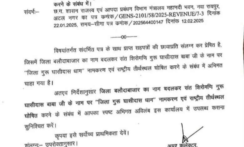 बलौदाबाजार जिले का नाम बदलकर 'गुरु घासीदास धाम' किया गया 1 IMG 20250328 141642
