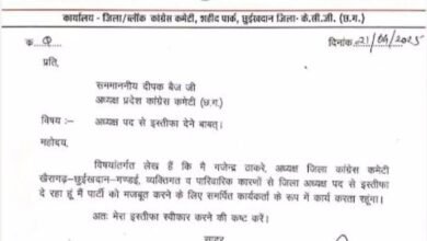 खैरागढ़: कांग्रेस में अंदरूनी कलह खुलकर सामने आई, जिला अध्यक्ष गजेंद्र सिंह ठाकरे ने दिया इस्तीफा 12 IMG 20250422 121323