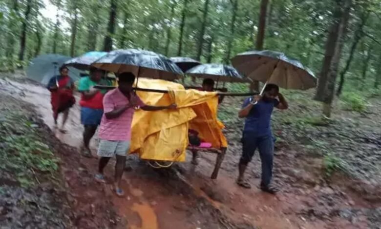 पाली विकासखंड, जलहल गांव, खाट पर मरीज, Pali development block, Jalhal village, Patient on cot, Walking for treatment, Roadless village, Ambulance did not arrive, इलाज के लिए पैदल, सड़कविहीन गांव, एम्बुलेंस नहीं पहुंची,