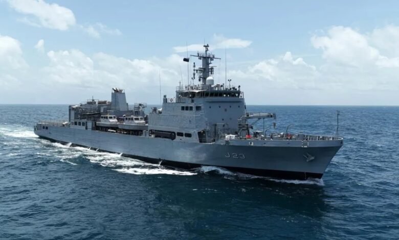 INS Ikshak, Indian Navy, Survey Vessel Large, GRSE Kolkata, Admiral Dinesh K Tripathi, Indigenous Ship, Aatmanirbhar Bharat, Women Officers Facility, Indian Naval Fleet, Maritime Strength, Ocean Mapping, Defence Technology, Naval Modernization, Shipbuilding India,