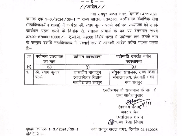 सत्र के बीच उच्च शिक्षा विभाग की पोस्टिंग, प्राचार्य बने डॉ. अशोक कुमार पटले को मिली नई जिम्मेदारी 1 IMG 4854