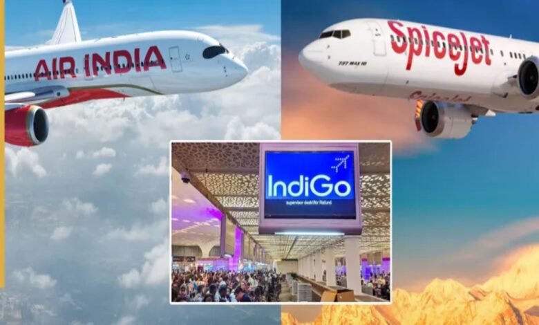 इंडिगो संकट के बीच राहत: स्पाइसजेट की 22 एक्स्ट्रा फ्लाइट आज, एअर इंडिया ने किराया सीमा तय की 1 IndiGo flight cancellations, SpiceJet extra flights, Air India fare cap, DGCA notice IndiGo, India aviation crisis, flight refund policy, domestic flights India, air travel disruption, IndiGo passengers, airline safety rules, FDTL compliance,