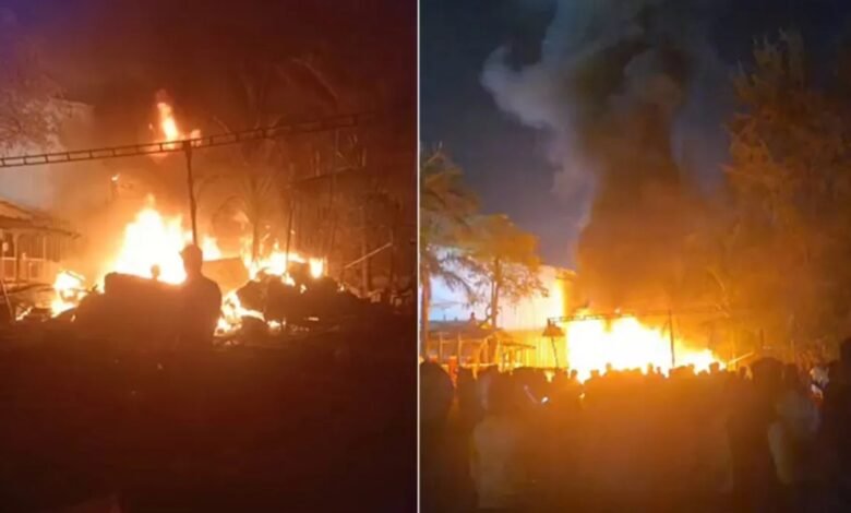 Thane Fire News, Wedding Reception Fire, Blue Roof Club Thane, Banquet Hall Fire, Fire Due to Fireworks, Thane Municipal Corporation, Disaster Management Team, Fire Brigade Rescue, Wedding Guests Safe,
