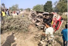 Passenger bus overturned