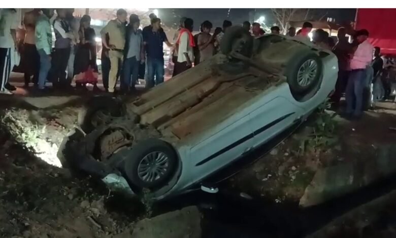 The car overturned into a ditch