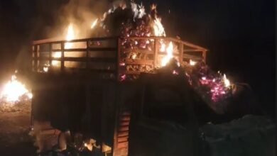 Tendu Patta, Truck Fire, High Tension Wire, Mohla Manpur Ambagarh Chowki, Chhattisgarh News, Mazda Vehicle Fire, Forest Produce, Fire Accident, Keshla Village, Tendu Leaf Truck, Electrical Spark, Road Accident, Ghotatola Police, Rajnandgaon, Fire Incident,