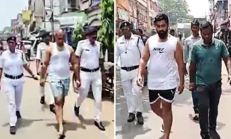 बंगाल के रंगदार को पुलिस ने कच्छा-बनियान में घुमाया, अधिकारी पर फायरिंग का है आरोप 1 Howrah Crime News, Akash Singh, West Bengal Police, Crime Reconstruction, Extortion Gang, Police Firing Case, Howrah Gangster, Bengal Crime, Police Action, Criminal Network, Golabari Police Station, Malipanchghara, Crime News India,